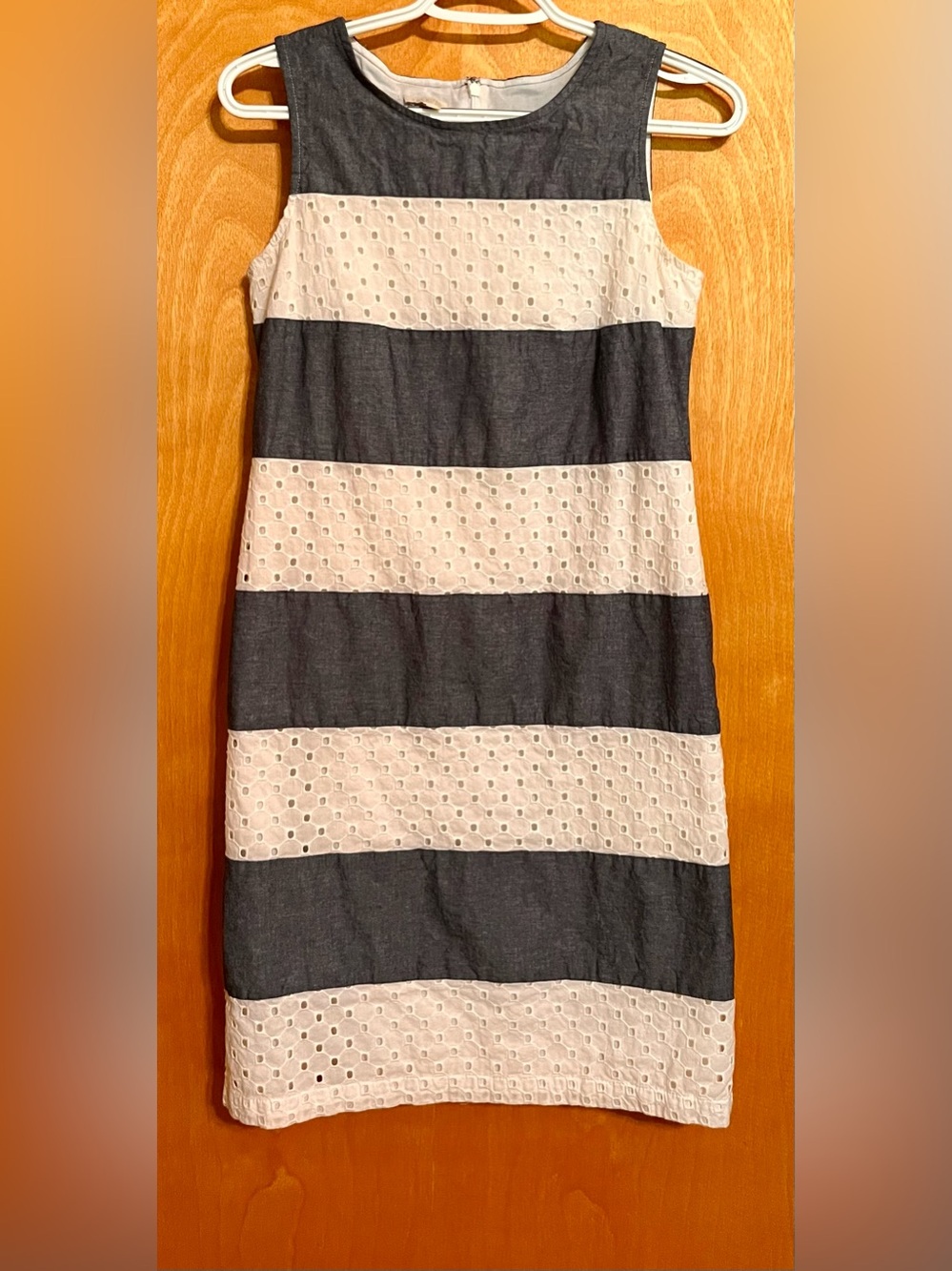 Talbots Striped 100% Cotton White & Blue/Gray Striped Summer Dress Size 2 Petite